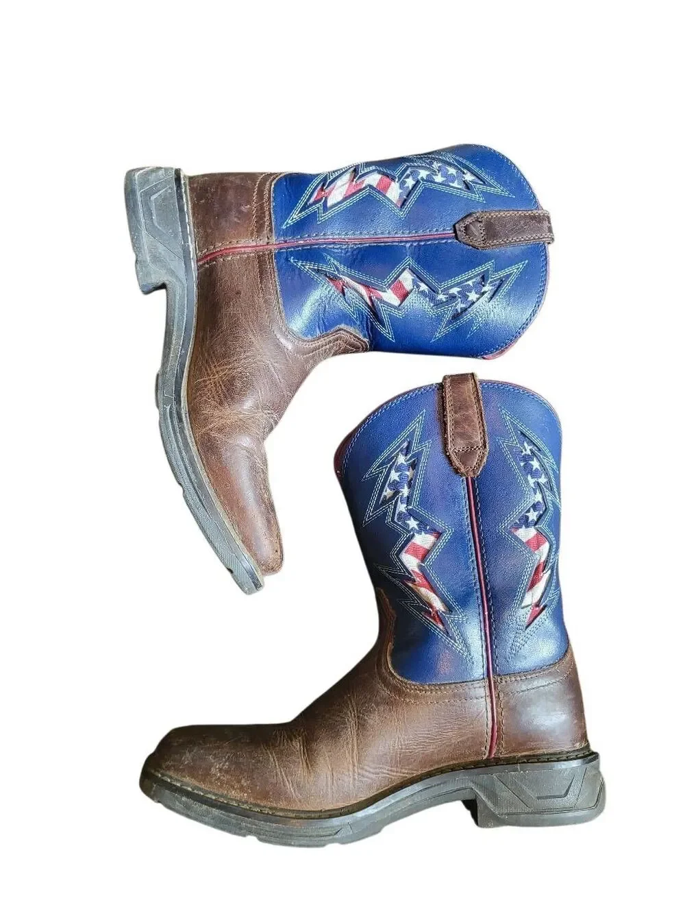Ariat Boots Youth 4.5 Brown WorkHog XT Venttek Bolt Patriotic American Flag